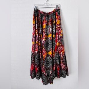 Cupio Vibrant Floral Maxi Skirt - Red, Yellow, Black